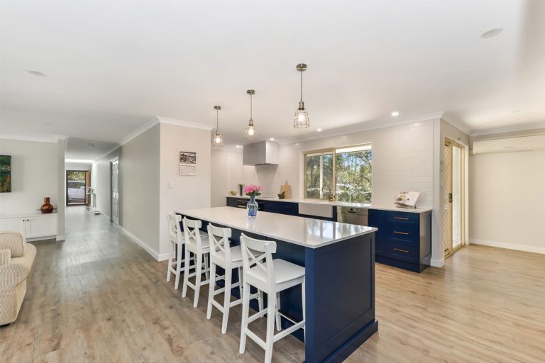 custom made blue and white kitchen